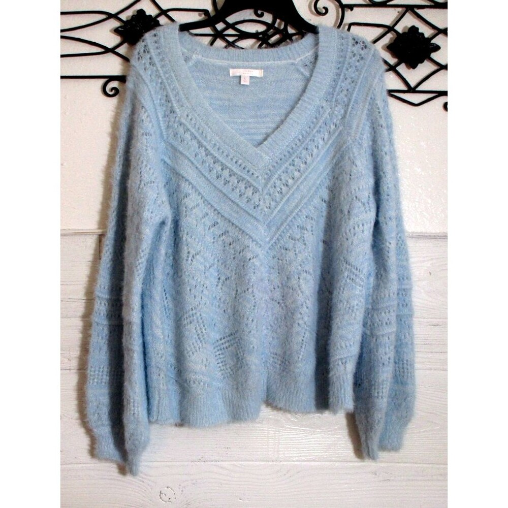 LC Lauren Conrad Women's Pullover Sweater Size L Blue Long Sleeve V Neck